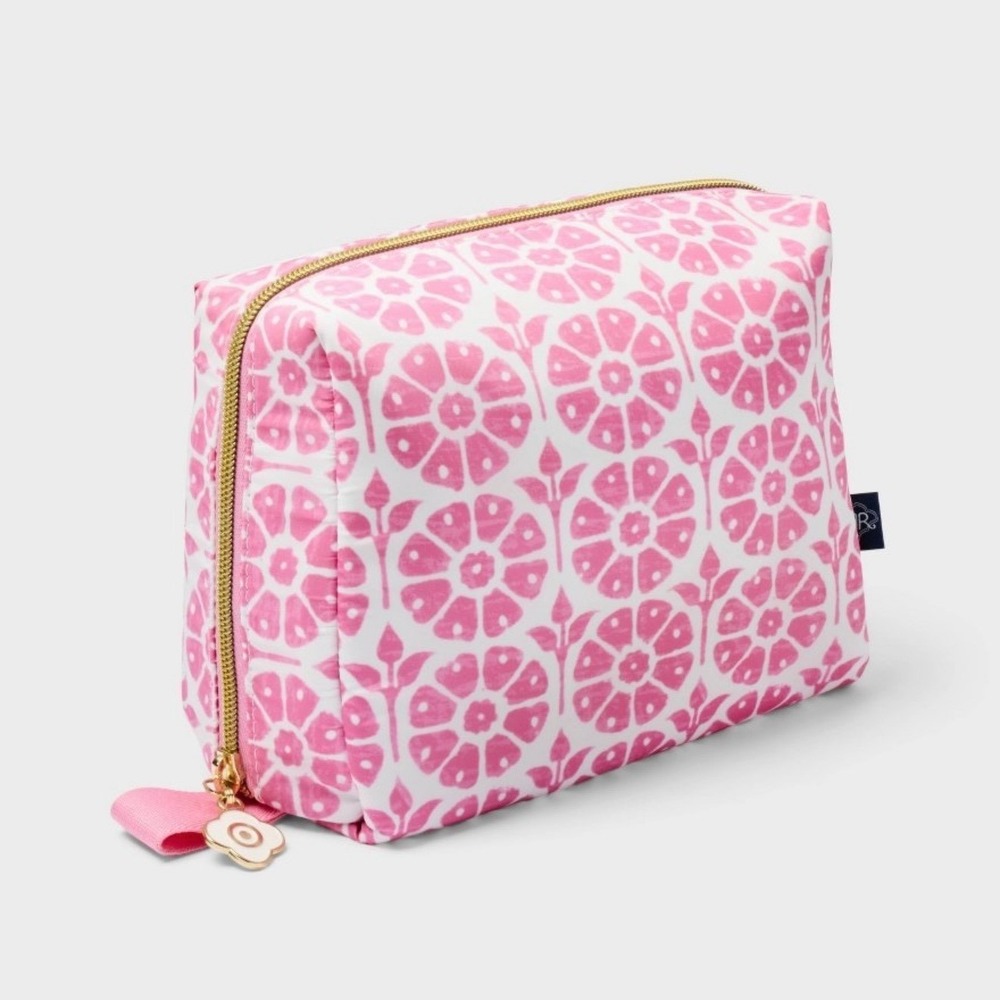 Roller Rabbit Pink Floral Cosmetic Bag with Gold Zipper